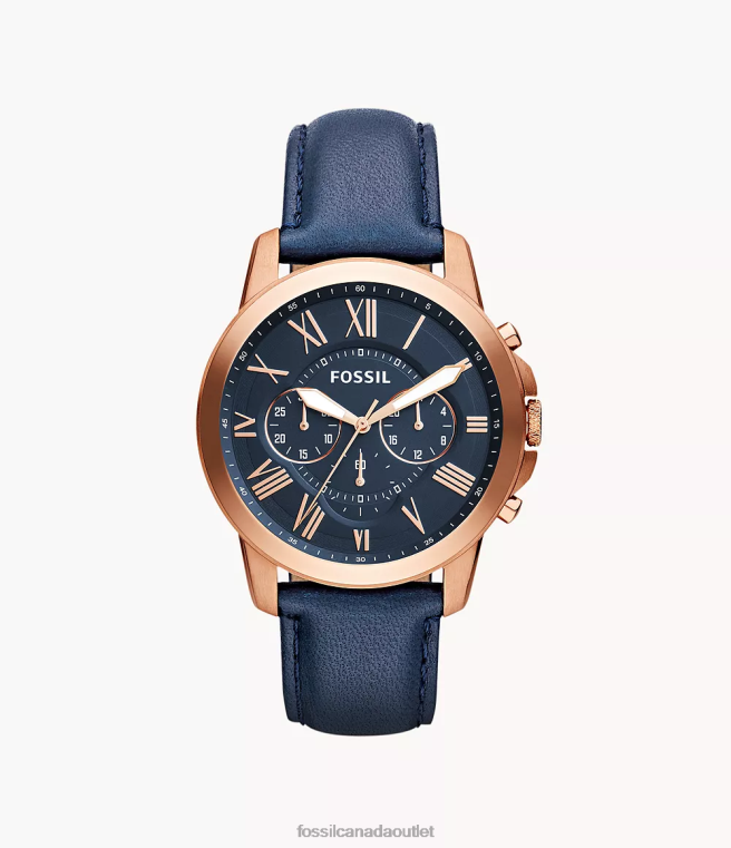 Fossil Watch Men Navy Grant Chronograph Leather Watch D2VPL1453
