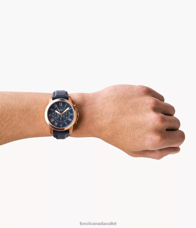 Fossil Watch Men Navy Grant Chronograph Leather Watch D2VPL1453