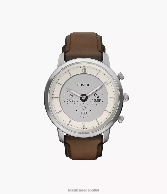 Fossil Watch Men Medium Brown Neutra Gen 6 Hybrid Smartwatch Leather D2VPL1332