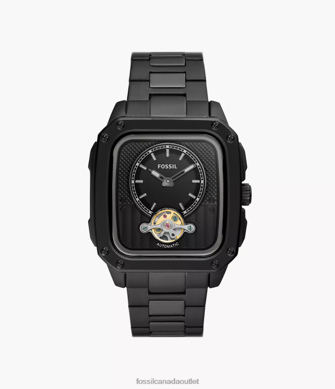 Fossil Watch Men Black Inscription Automatic Stainless Steel Watch D2VPL1387