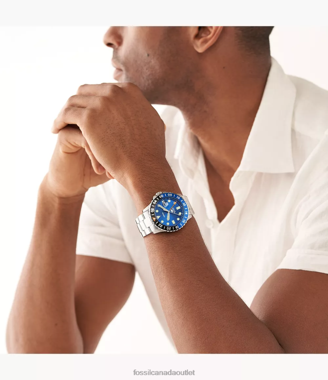 Fossil Watch Men Blue GMT Stainless Steel Watch D2VPL1348