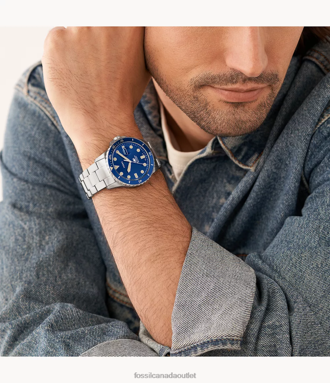 Fossil Watch Men Blue Three-Hand Date Stainless Steel Watch D2VPL1357