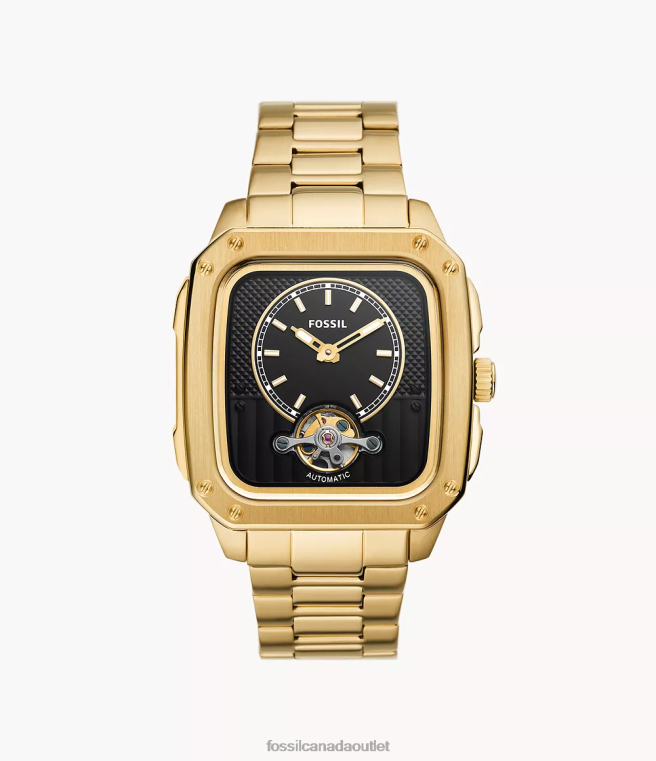 Fossil Watch Men Gold-Tone Inscription Automatic Stainless Steel Watch D2VPL1375