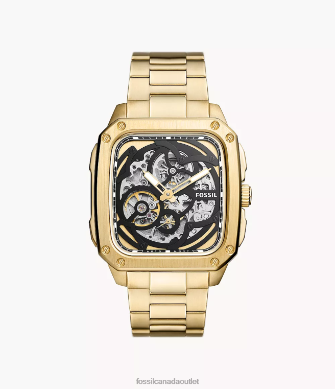 Fossil Watch Men Gold-Tone Inscription Automatic Stainless Steel Watch D2VPL1392