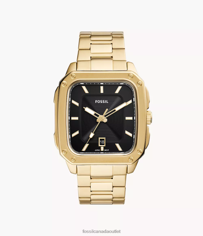 Fossil Watch Men Gold-Tone Inscription Three-Hand Date Stainless Steel Watch D2VPL1351
