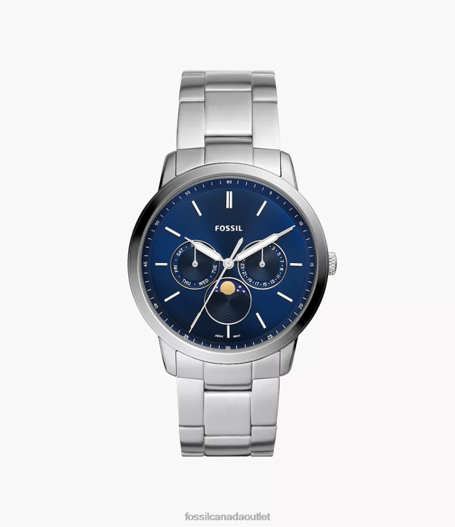 Fossil Watch Men Silver Neutra Moonphase Multifunction Stainless Steel Watch D2VPL1364