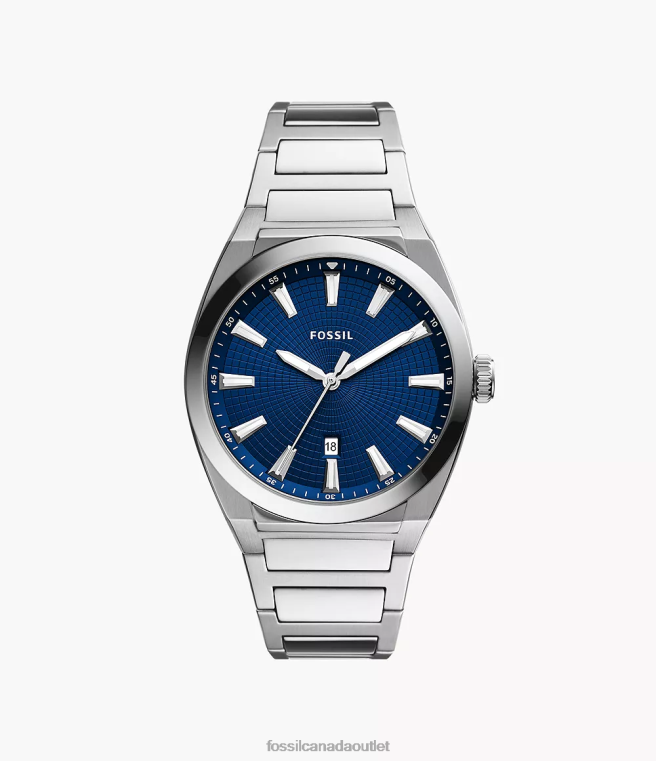 Fossil Watch Men Silver-Tone Everett Three-Hand Date Stainless Steel Watch D2VPL1362