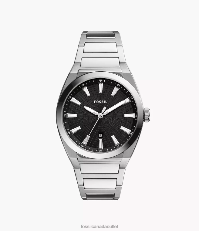 Fossil Watch Men Silver-Tone Everett Three-Hand Date Stainless Steel Watch D2VPL1372
