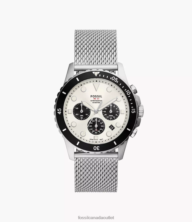Fossil Watch Men Silver-Tone FB-01 Chronograph Stainless Steel Mesh Watch D2VPL1546