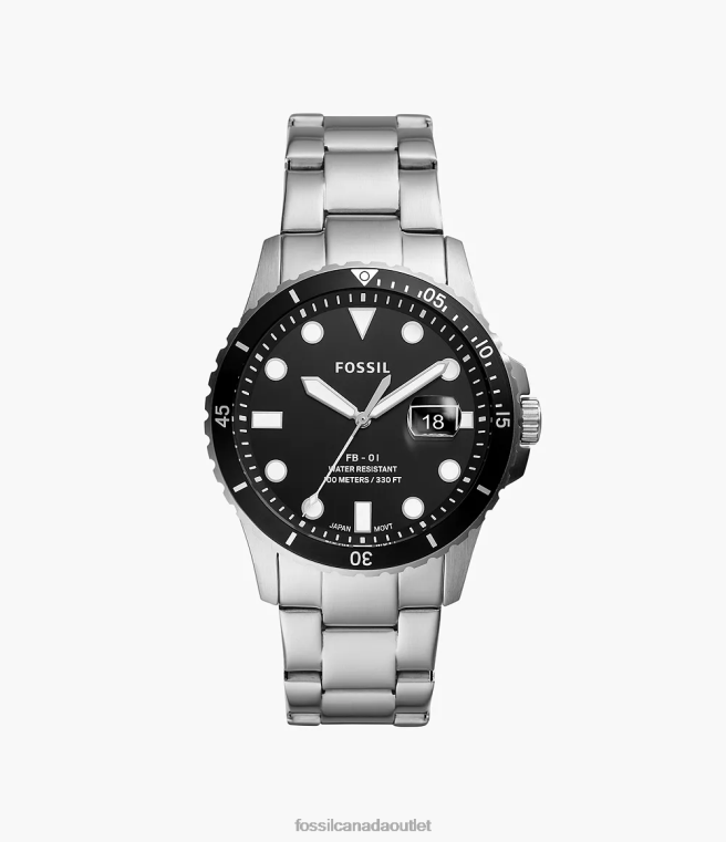 Fossil Watch Men Silver-Tone FB-01 Three-Hand Date Stainless Steel Watch D2VPL1352