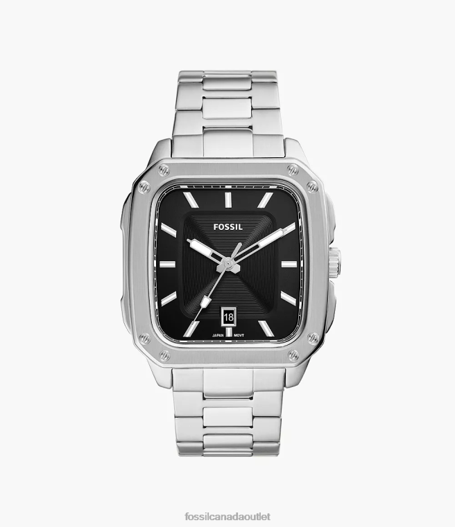 Fossil Watch Men Silver-Tone Inscription Three-Hand Date Stainless Steel Watch D2VPL1366