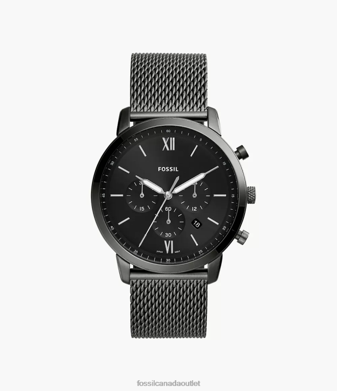 Fossil Watch Men Smoke Neutra Chronograph Stainless Steel Mesh Watch D2VPL1371
