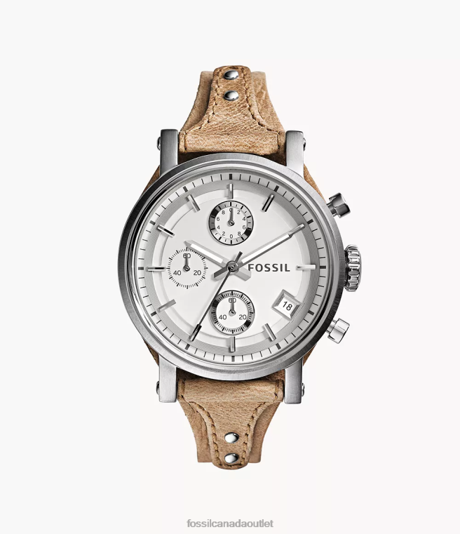 Fossil Watch Women Beige Original Boyfriend Chronograph Bone Leather Watch D2VPL104