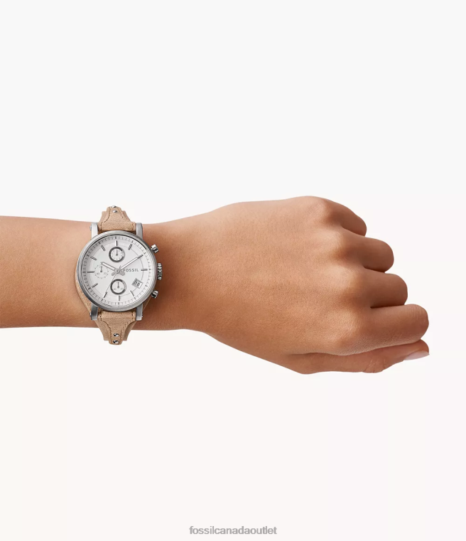 Fossil Watch Women Beige Original Boyfriend Chronograph Bone Leather Watch D2VPL104