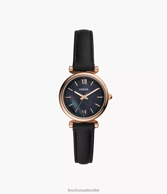 Fossil Watch Women Black Carlie Mini Three-Hand Leather Watch D2VPL92