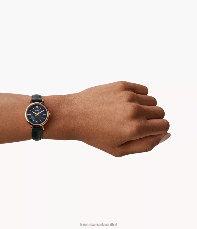 Fossil Watch Women Black Carlie Mini Three-Hand Leather Watch D2VPL92