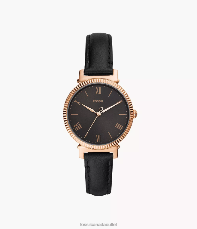 Fossil Watch Women Black Daisy Three-Hand Leather Watch D2VPL94