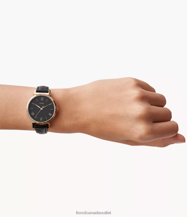 Fossil Watch Women Black Daisy Three-Hand Leather Watch D2VPL94
