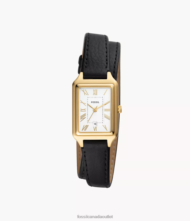 Fossil Watch Women Black Raquel Three-Hand Date LiteHide Leather Watch D2VPL107