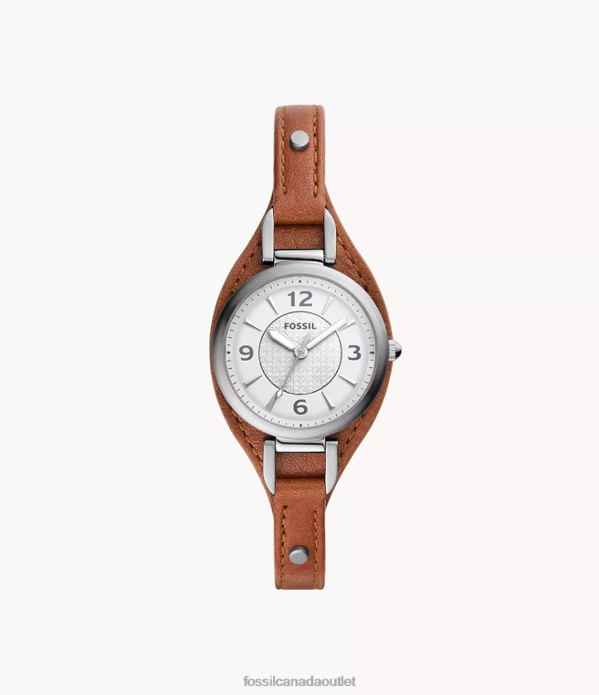 Fossil Watch Women Brown Carlie Three-Hand LiteHide Leather Watch D2VPL222