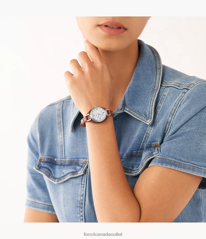 Fossil Watch Women Brown Carlie Three-Hand LiteHide Leather Watch D2VPL222