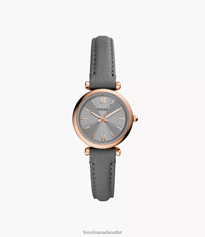 Fossil Watch Women Gray Carlie Mini Three-Hand Leather Watch D2VPL102