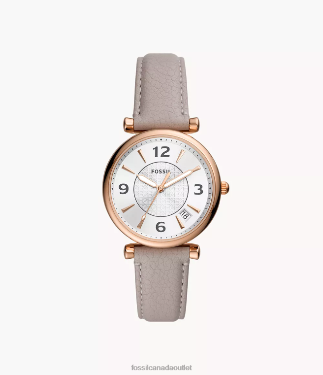 Fossil Watch Women Gray Carlie Three-Hand Date LiteHide Leather Watch D2VPL98