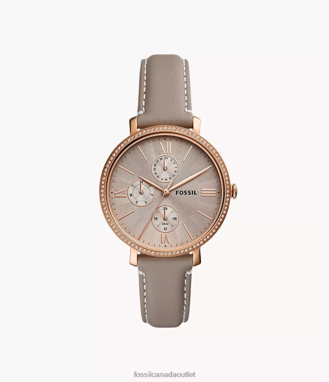 Fossil Watch Women Gray Jacqueline Multifunction LiteHide Leather Watch D2VPL89