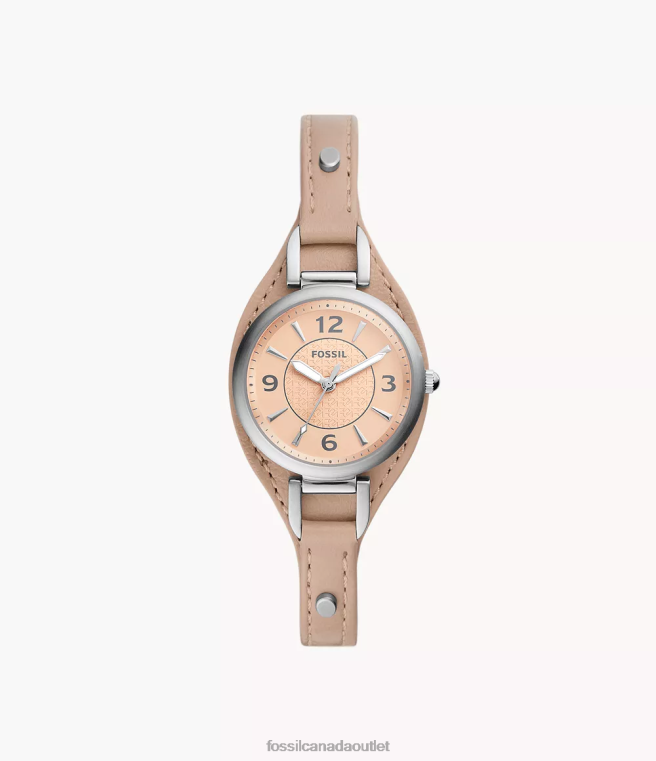 Fossil Watch Women Latte Carlie Three-Hand Beige LiteHide Leather Watch D2VPL223