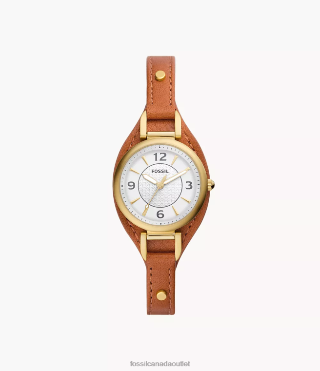 Fossil Watch Women Medium Brown Carlie Three-Hand LiteHide Leather Watch D2VPL228