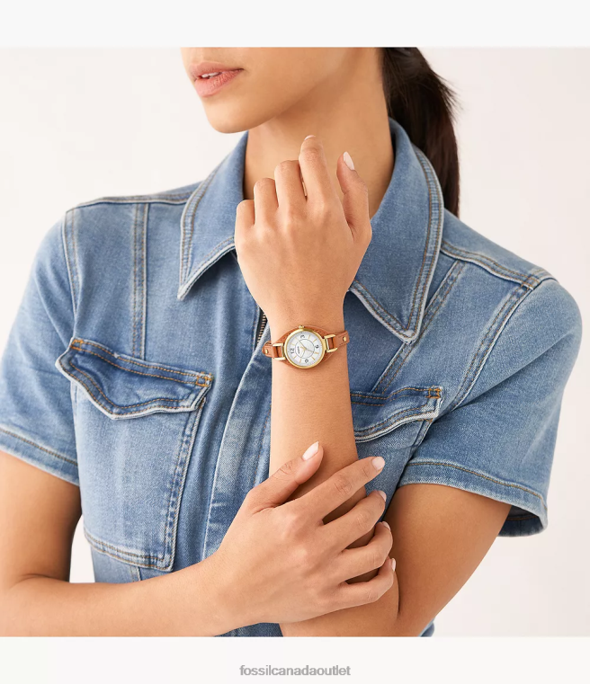 Fossil Watch Women Medium Brown Carlie Three-Hand LiteHide Leather Watch D2VPL228