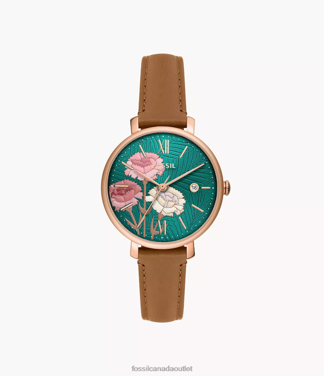 Fossil Watch Women Medium Brown Jacqueline Three-Hand Date LiteHide Leather Watch D2VPL91