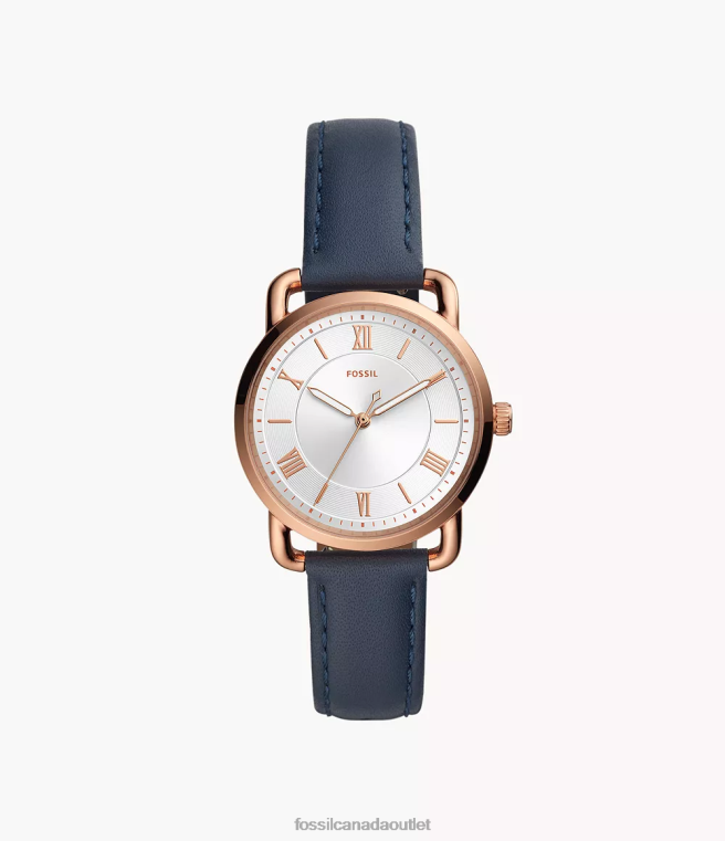 Fossil Watch Women Midnight Navy Copeland Three-Hand Leather Watch D2VPL97