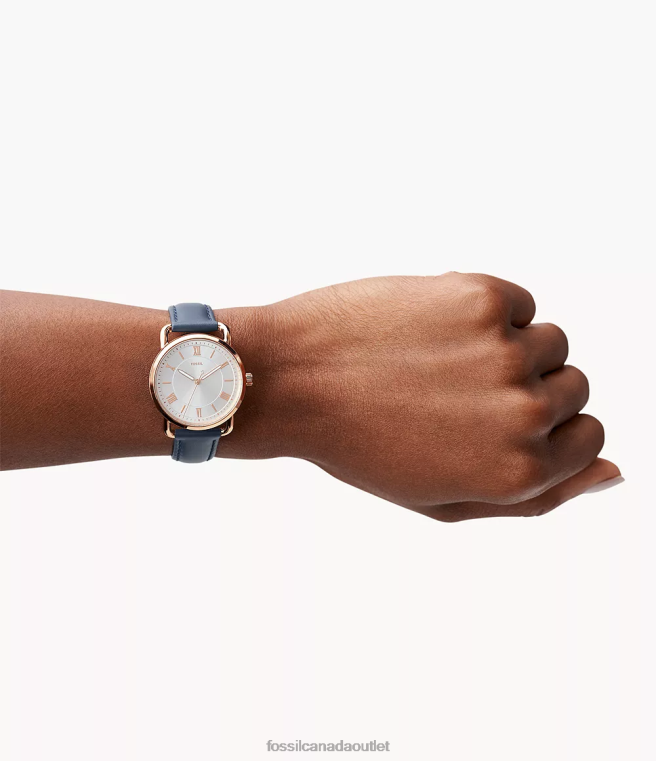 Fossil Watch Women Midnight Navy Copeland Three-Hand Leather Watch D2VPL97