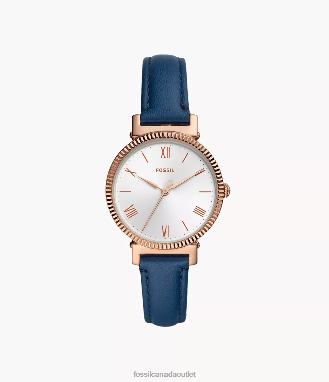 Fossil Watch Women Midnight Navy Daisy Three-Hand Leather Watch D2VPL87