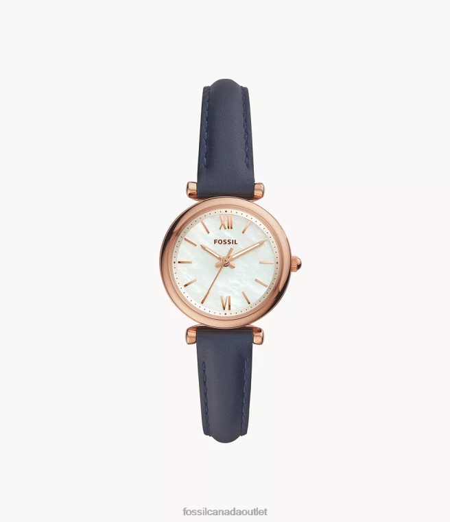 Fossil Watch Women Navy Carlie Mini Three-Hand Leather Watch D2VPL99