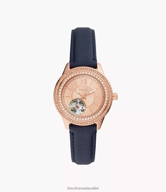 Fossil Watch Women Navy Stella Automatic LiteHide Leather Watch D2VPL88
