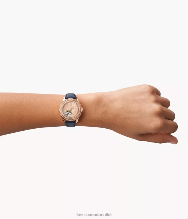 Fossil Watch Women Navy Stella Automatic LiteHide Leather Watch D2VPL88