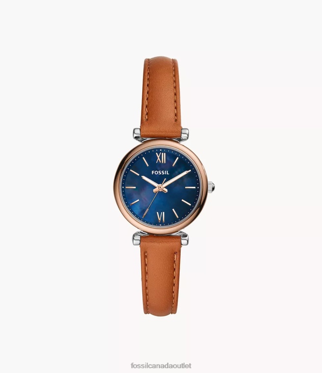 Fossil Watch Women Tan Carlie Mini Three-Hand Leather Watch D2VPL93