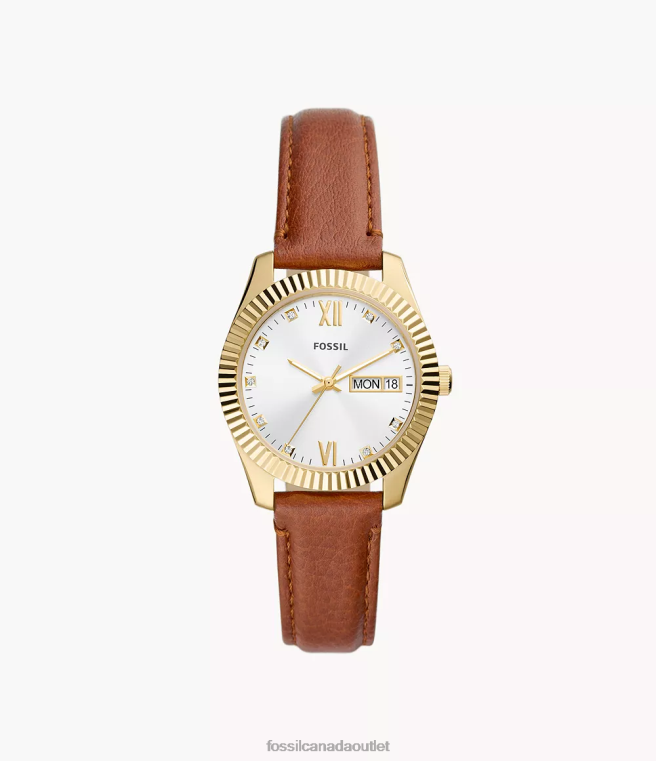 Fossil Watch Women Tan Scarlette Three-Hand Day-Date LiteHide Leather Watch D2VPL106