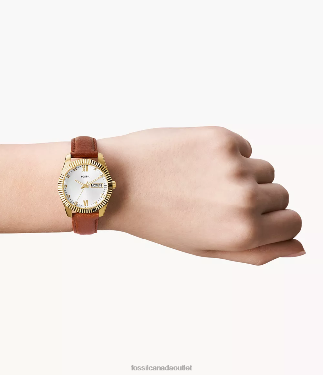 Fossil Watch Women Tan Scarlette Three-Hand Day-Date LiteHide Leather Watch D2VPL106