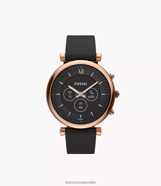 Fossil Watch Women Black Carlie Gen 6 Hybrid Smartwatch Leather D2VPL16