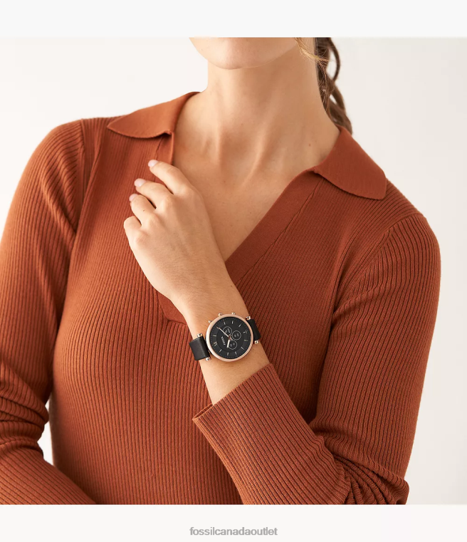 Fossil Watch Women Black Carlie Gen 6 Hybrid Smartwatch Leather D2VPL16