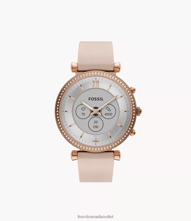 Fossil Watch Women Pink Carlie Gen 6 Hybrid Smartwatch Leather D2VPL15