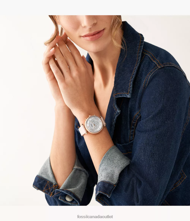 Fossil Watch Women Pink Carlie Gen 6 Hybrid Smartwatch Leather D2VPL15