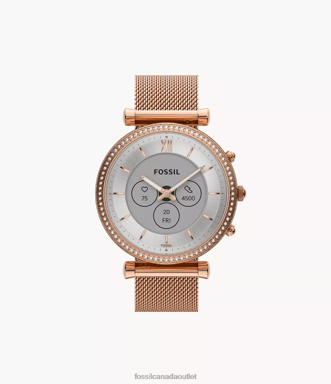 Fossil Watch Women Rose Gold-Tone Carlie Gen 6 Hybrid Smartwatch Stainless Steel Mesh D2VPL13