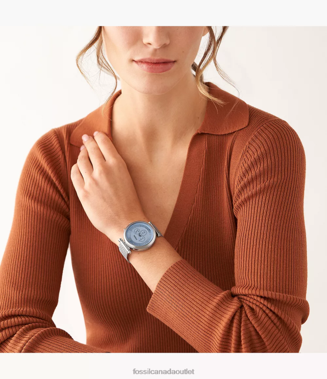 Fossil Watch Women Silver Carlie Gen 6 Hybrid Smartwatch Stainless Steel Mesh D2VPL14