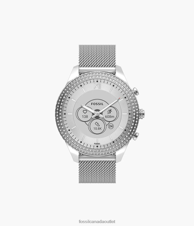 Fossil Watch Women Silver Stella Gen 6 Hybrid Smartwatch Stainless Steel Mesh D2VPL225