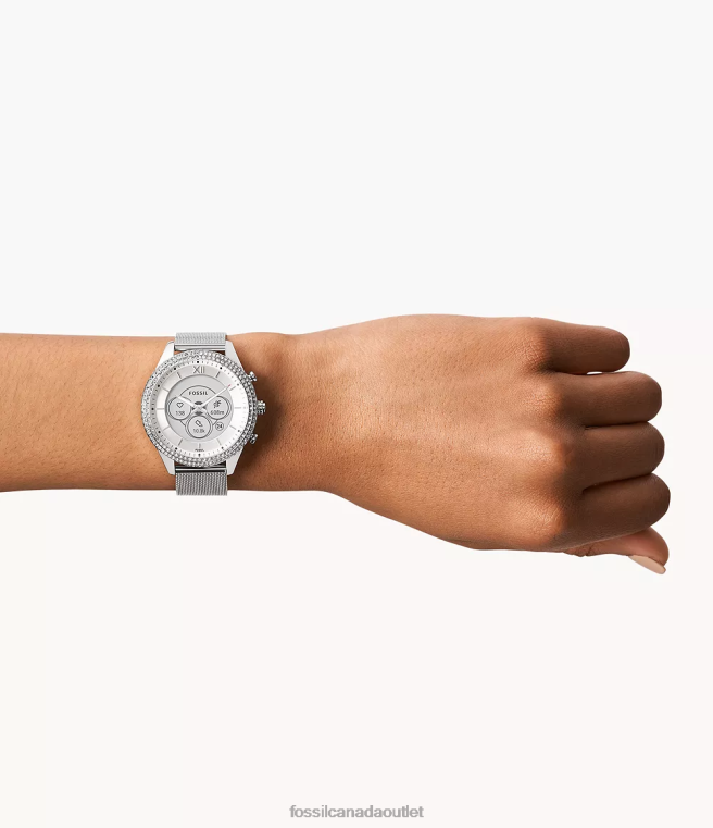 Fossil Watch Women Silver Stella Gen 6 Hybrid Smartwatch Stainless Steel Mesh D2VPL225