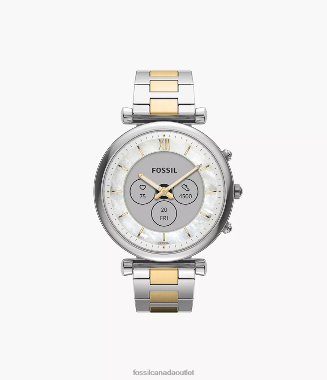Fossil Watch Women Two-Tone Carlie Gen 6 Hybrid Smartwatch Stainless Steel D2VPL12